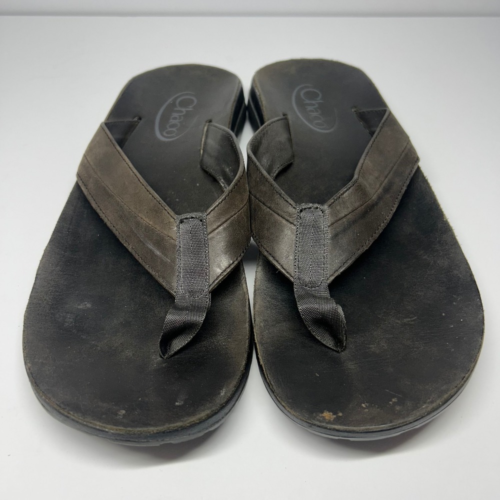 Chaco Flip Flop Sandals Dark Brown Leather Mens Size 9 Vibram Sole LUVSEAT